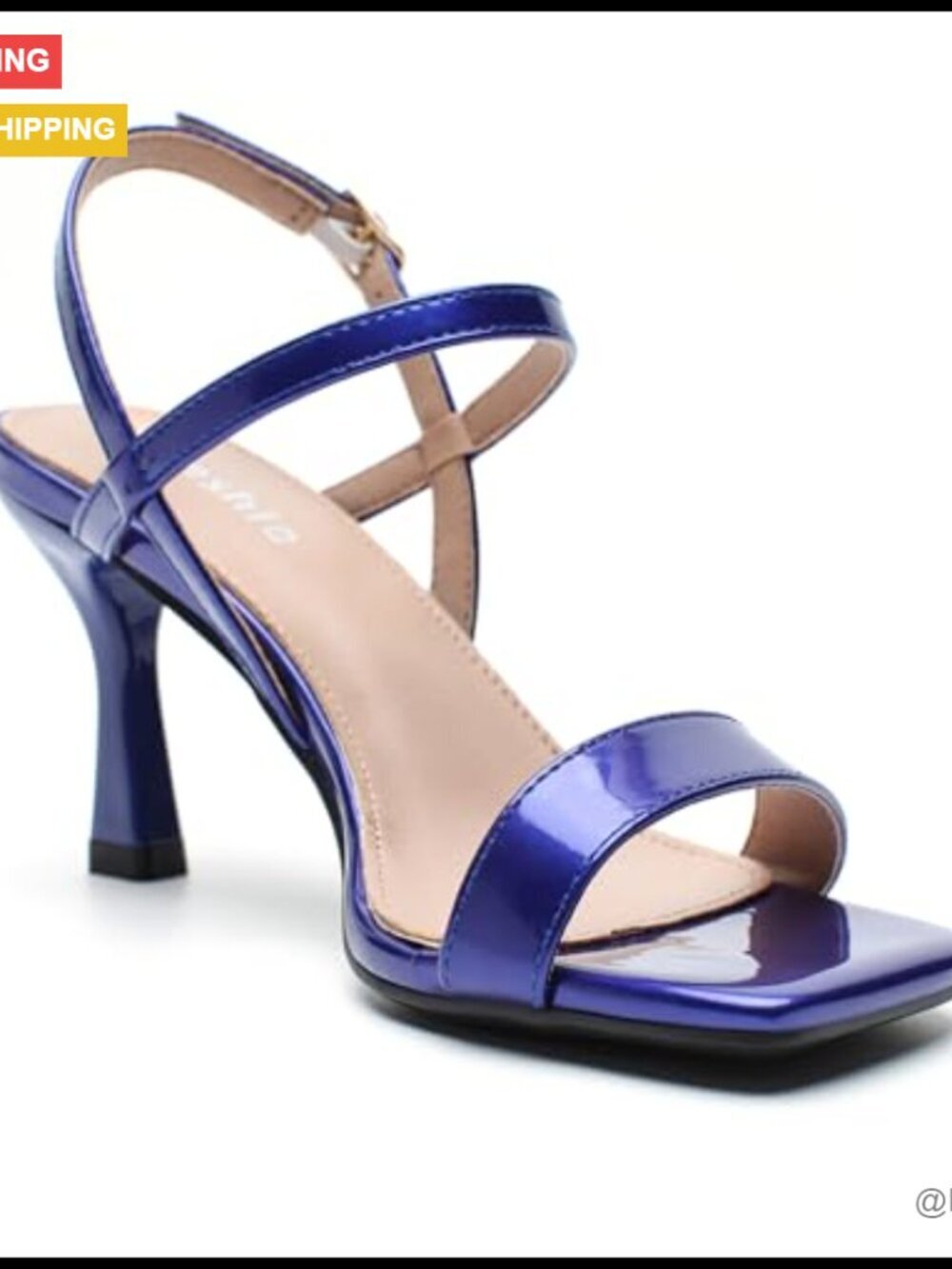 Strappy Heeled Sandals with Kitten Heel, Square Open Toe, Ankle Strap - Picture 6 of 7